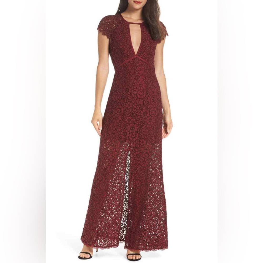 Harlyn Burgundy place Cap Sleeve Dress | S - Picture 11 of 12